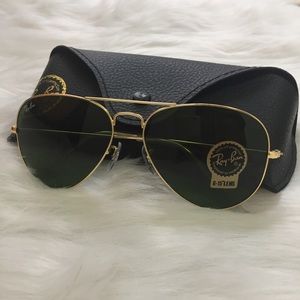 RB3025 L0205 Dark-Green Sunglasses Gold Frame.